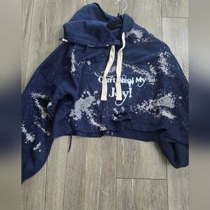 Navy Blue Crop Top Splatter Hoodie